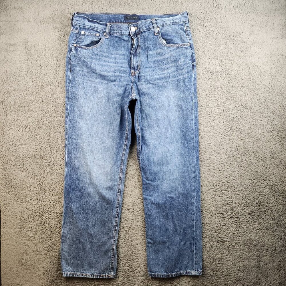 Men's Baggy Jean Size 36x30 (16) Blue Whiskered 90's Medium‎ Wash Cotton Denim